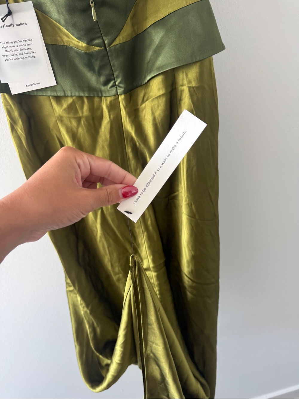 REFORMATION Jillian Silk Dress in Pear 6 - Picture 8 of 8